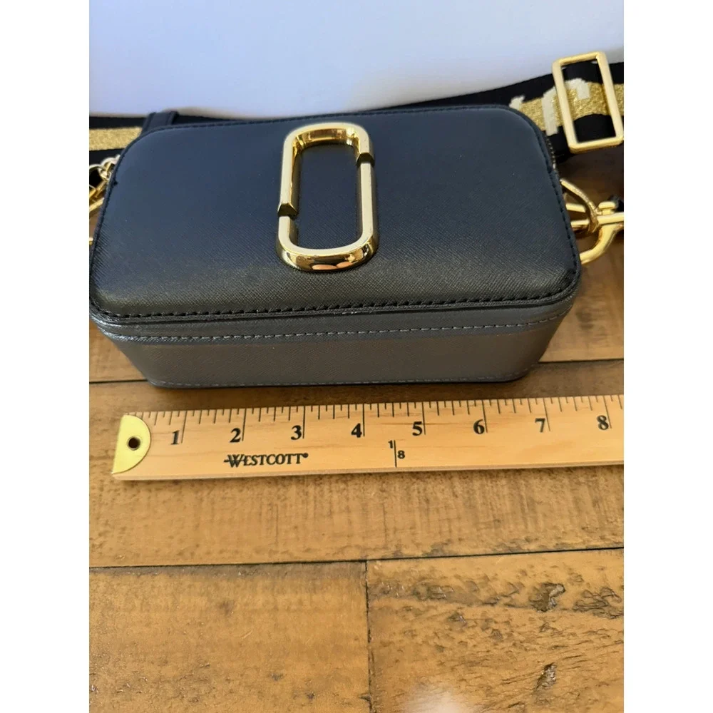 Marc Jacobs The Snapshot Bag Women's Small Black Leather Crossbody Glitter Strap
